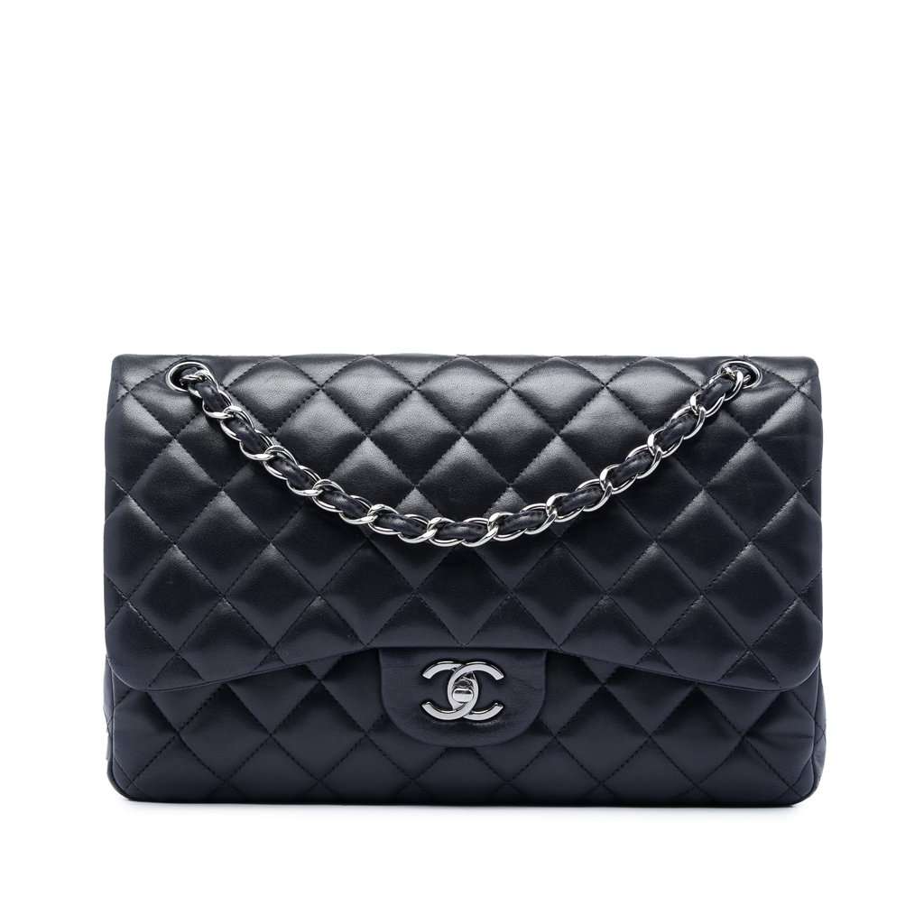 Chanel Jumbo Classic Lambskin Double Flap Blue Leather Very good condition - Front View