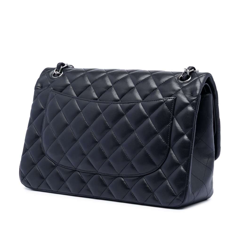 Chanel Jumbo Classic Lambskin Double Flap Blue Leather Very good condition - Back View