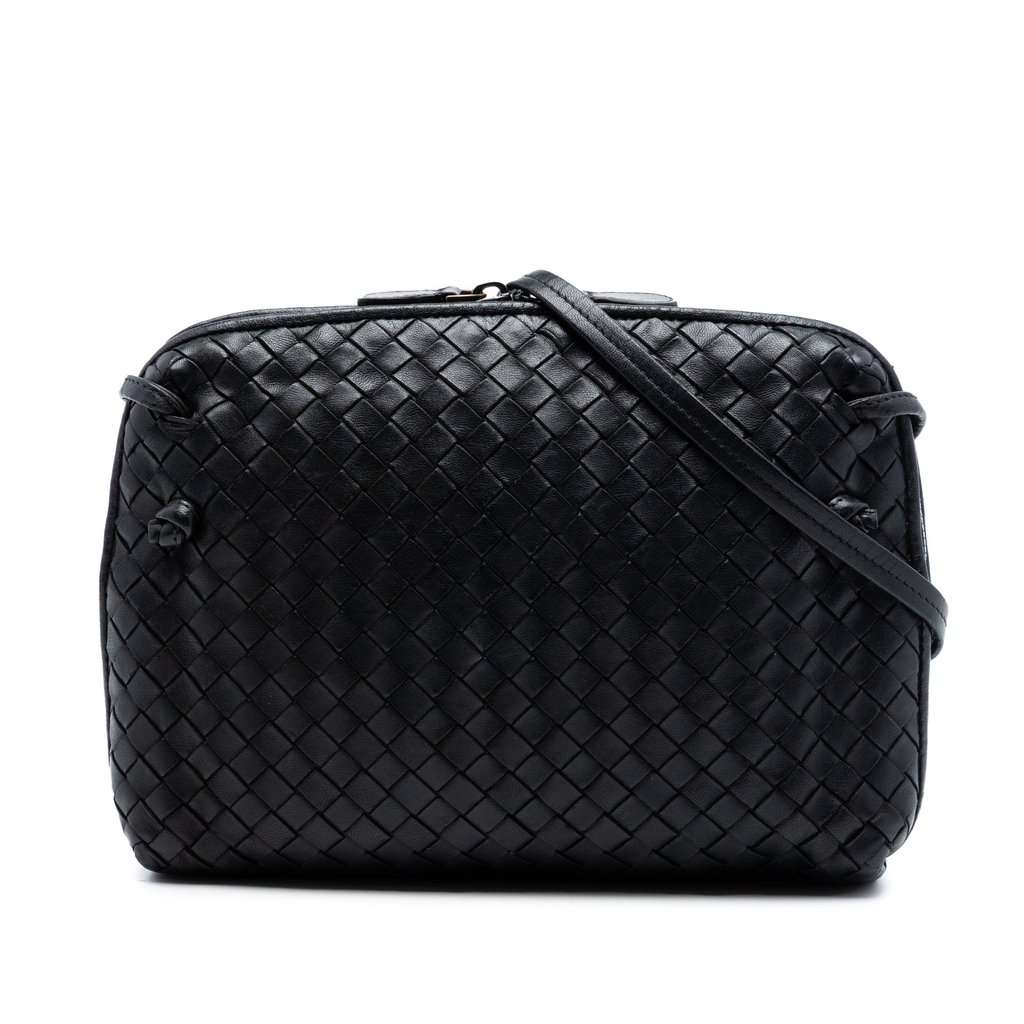 Bottega Veneta Nappa Intrecciato Nodini Crossbody Black Leather Very good condition - Front View