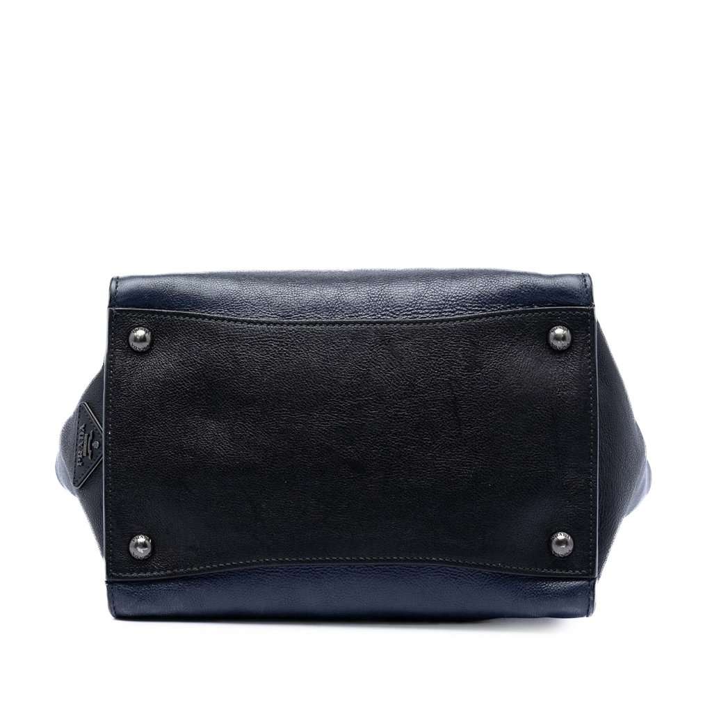 Prada Bicolor Glace Calf Sound Lock Satchel Blue Leather Very good condition - Inside View