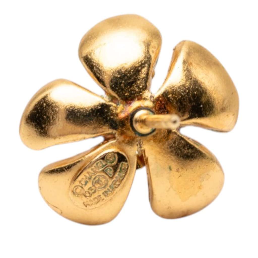Chanel CC Gold Plated Resin Flower Earrings Gold Metal Very good condition - Inside View