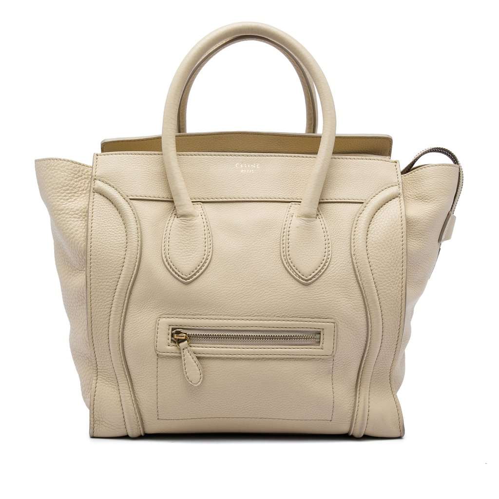 Celine Mini Drummed Calfskin Luggage Tote Beige Leather Very good - Front View
