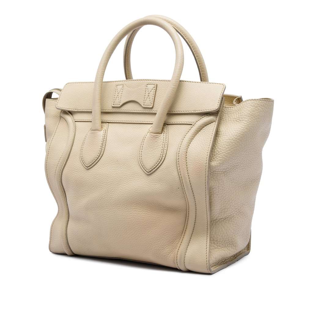 Celine Mini Drummed Calfskin Luggage Tote Beige Leather Very good - Back View