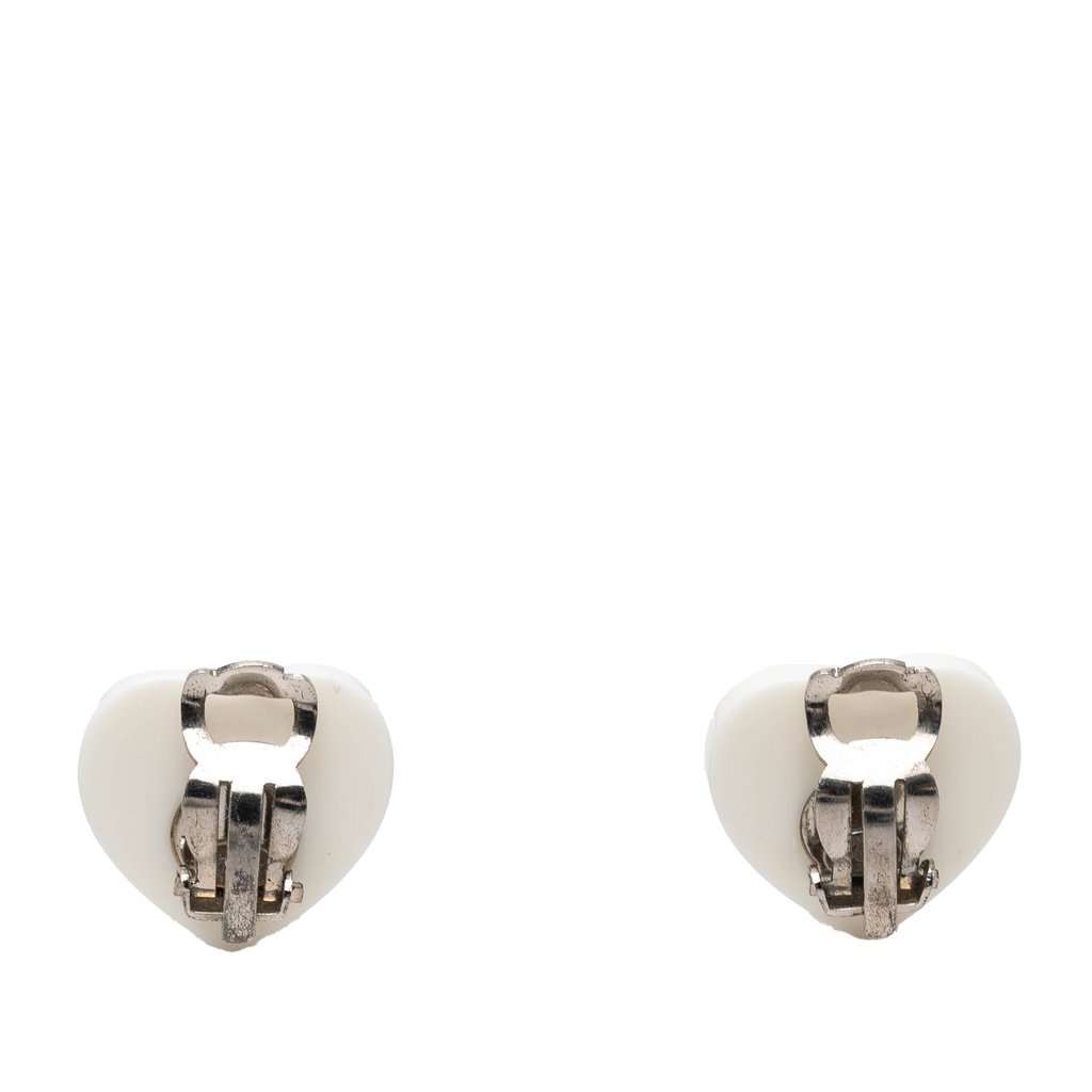 Chanel CC Resin Heart Clip On Earrings White Plastic Very good condition - Back View