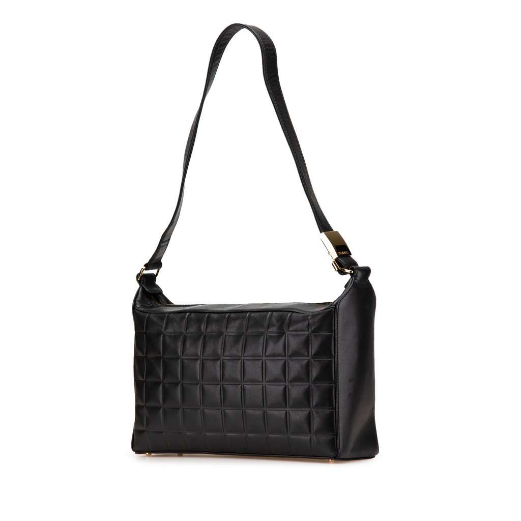 Chanel CC Choco Bar Lambskin Shoulder Bag Black Leather Very good condition - Back View