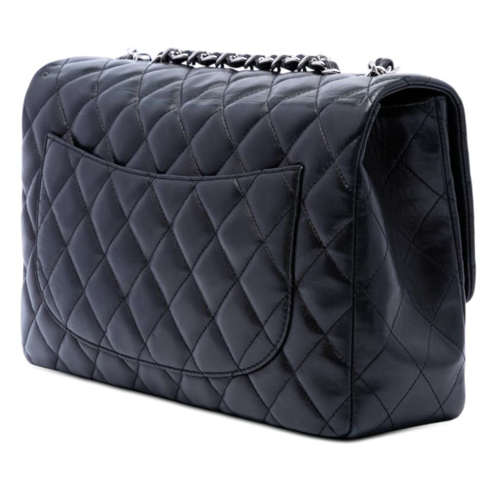 Chanel Jumbo Classic Lambskin Single Flap Black Leather Very good condition - Back View