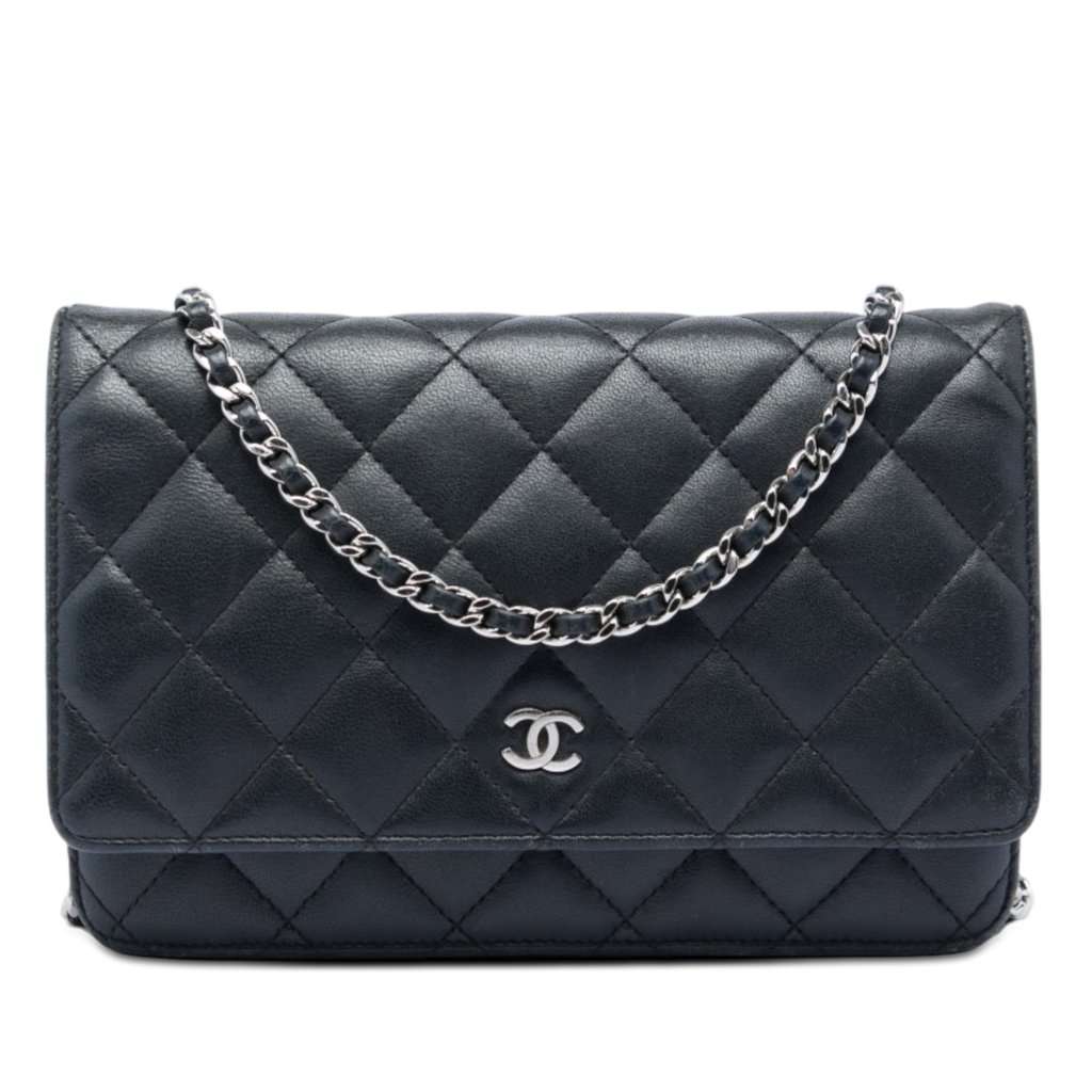 Chanel CC Quilted Lambskin Wallet On Chain Black Leather Very good condition - Front View