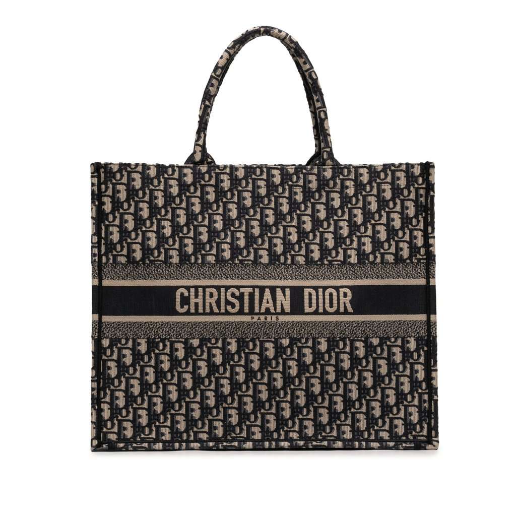 Dior Large Oblique Embroidered Canvas Book Tote Blue Very good condition - Front View