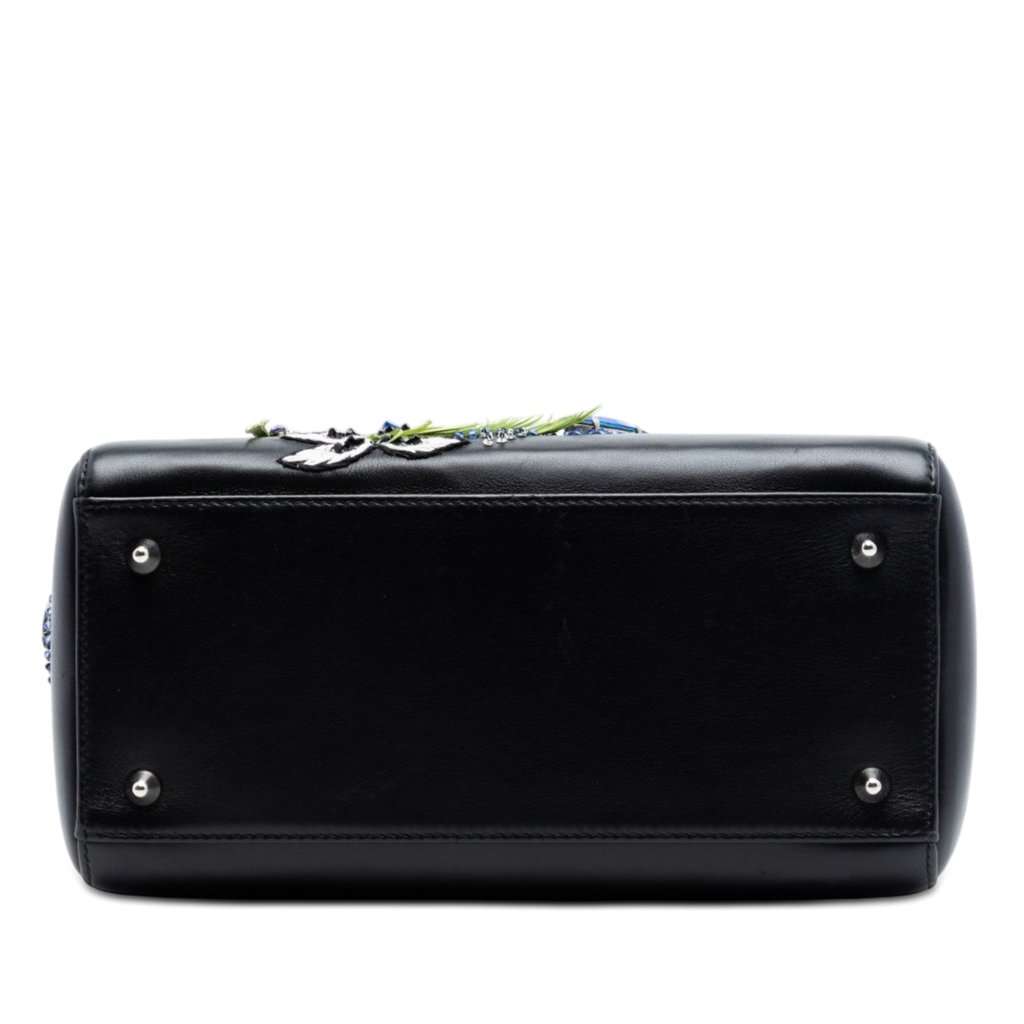 Dior Limited Edition Medium Smooth Calfskin Embroidered Beaded Floral Lady Dior Black Leather Very good condition - Inside View