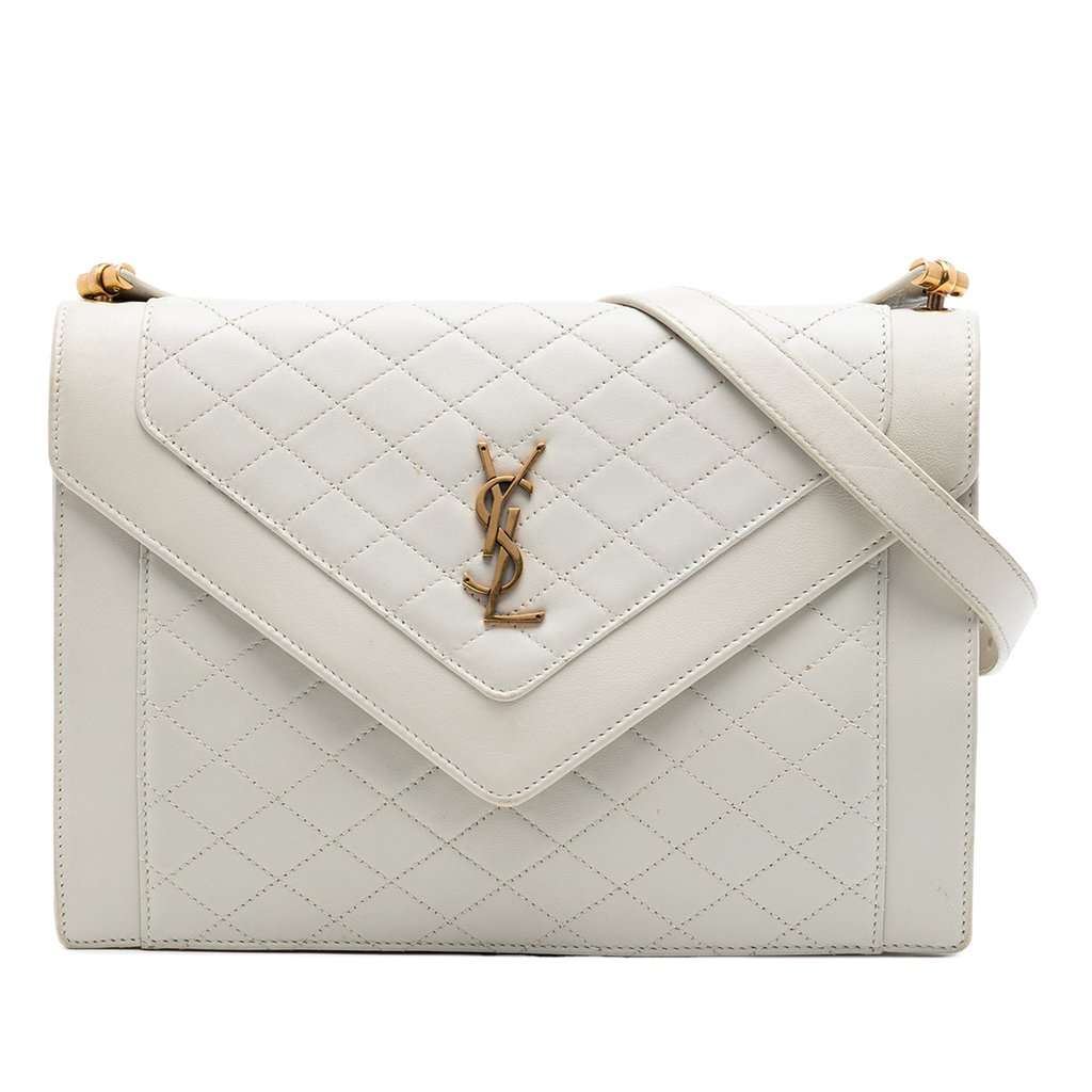 Saint Laurent Quilted Lambskin Monogram Gaby Crossbody White Leather Very good condition - Front View