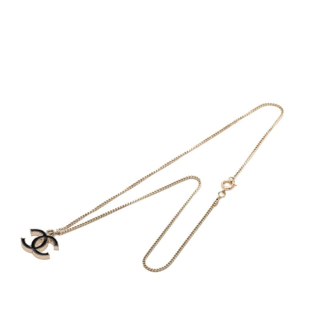 Chanel CC Brass Lacquered Pendant Necklace Silver Metal Very good condition - Box View