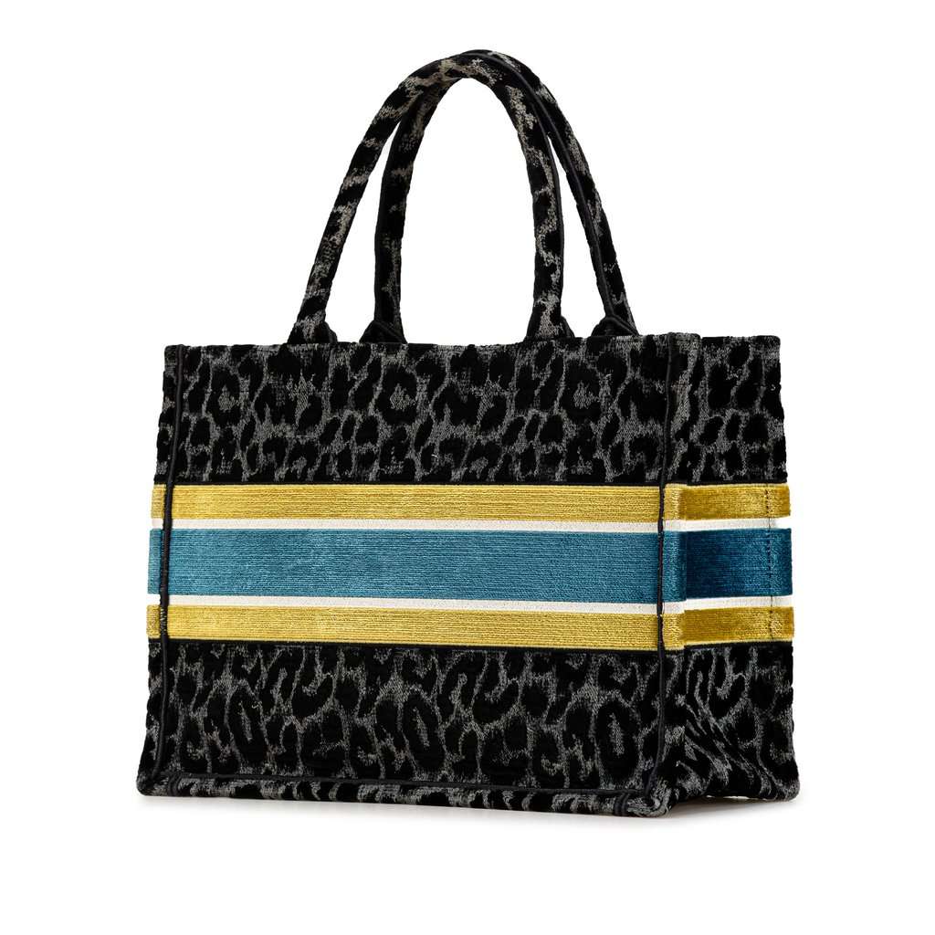 Dior Mizza Medium Embroidered Canvas Leopard Book Tote Black Very good condition - Back View