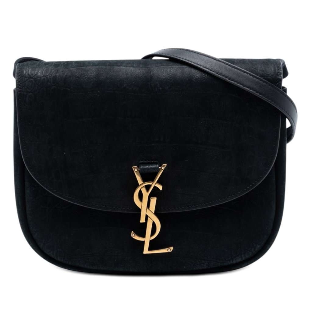 Saint Laurent Medium Croc Embossed Nubuck Monogram Kaia Crossbody Black Leather Very good condition - Front View