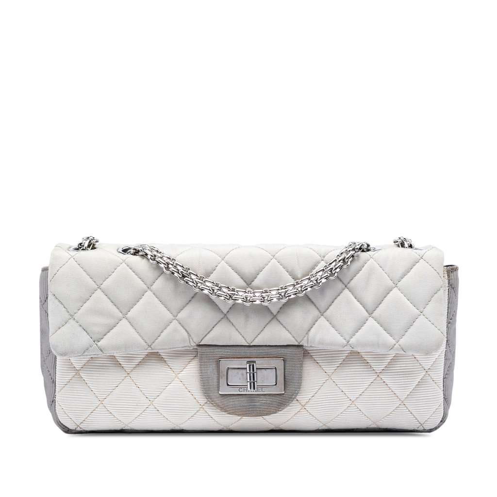 Chanel Small Tricolor Quilted Jersey Reissue 2.55 East West Flap White Very good - Front View