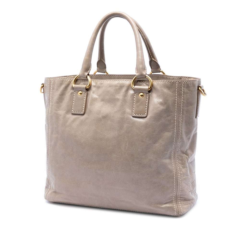 Prada Vitello Shine Front Pocket Convertible Tote Brown Leather Very good condition - Back View