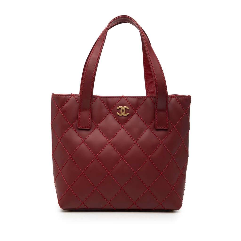 Chanel Small CC Calfskin Surpique Tote Red Leather Good condition - Front View