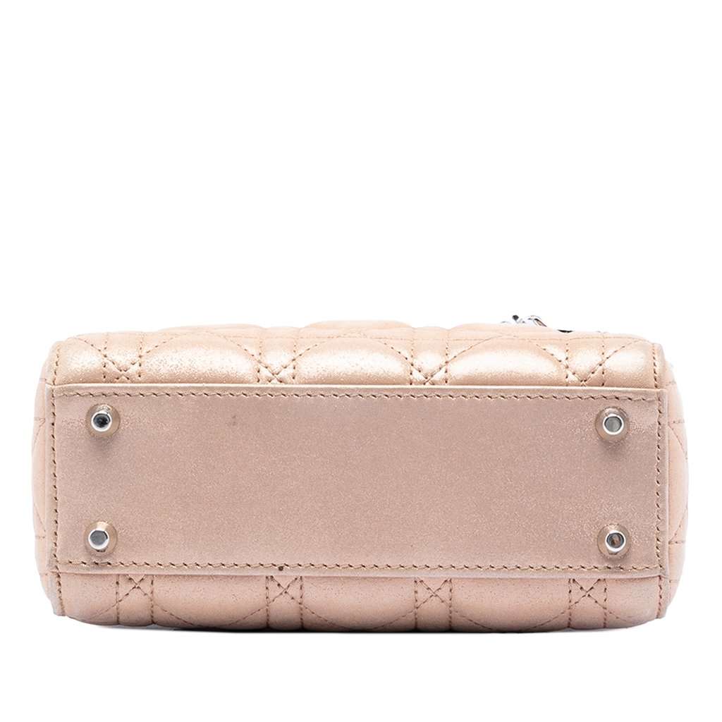 Dior Mini Iridescent Lambskin Cannage Lady Dior Beige Leather Very good condition - Inside View
