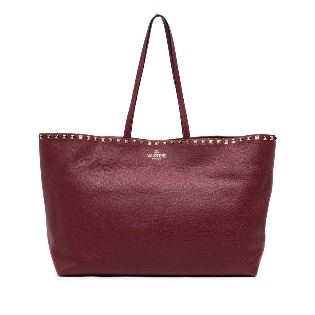 Valentino Large Grained Calfskin Rockstud Shopper Tote Red Leather Very good condition - Front View
