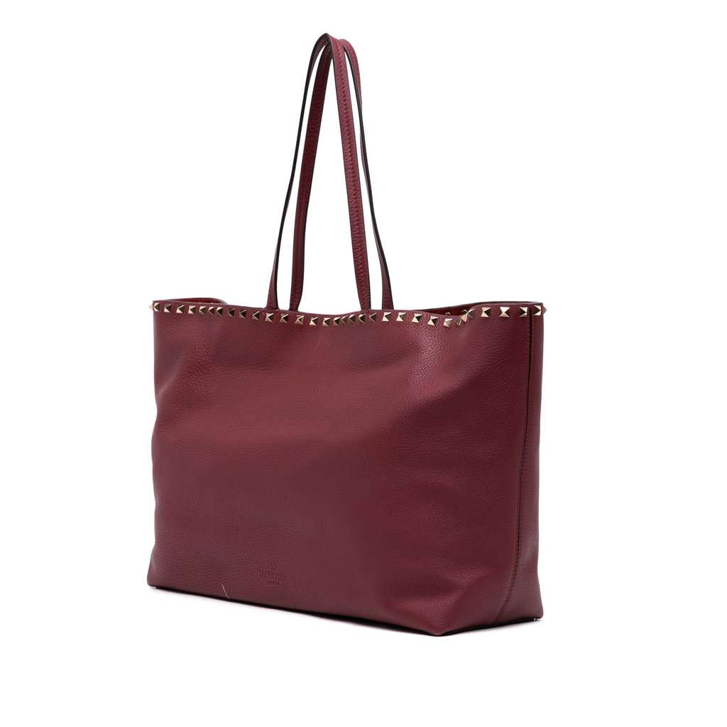 Valentino Large Grained Calfskin Rockstud Shopper Tote Red Leather Very good condition - Back View