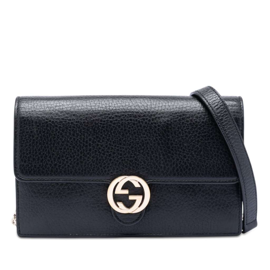 Gucci Dollar Calfskin Interlocking G Wallet on Chain Black Leather Very good - Front View