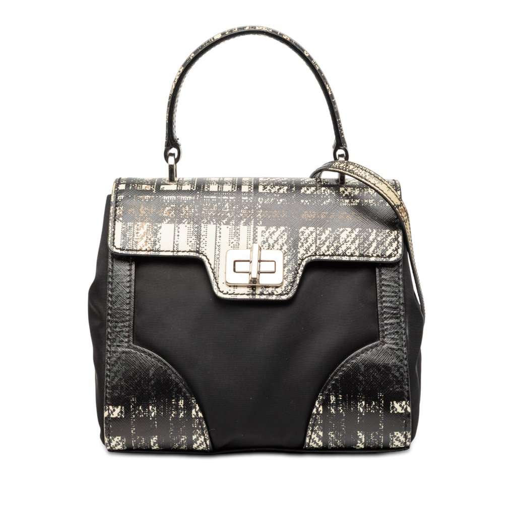 Prada Tartan Saffiano Trimmed Tessuto Satchel Black Very good condition - Front View