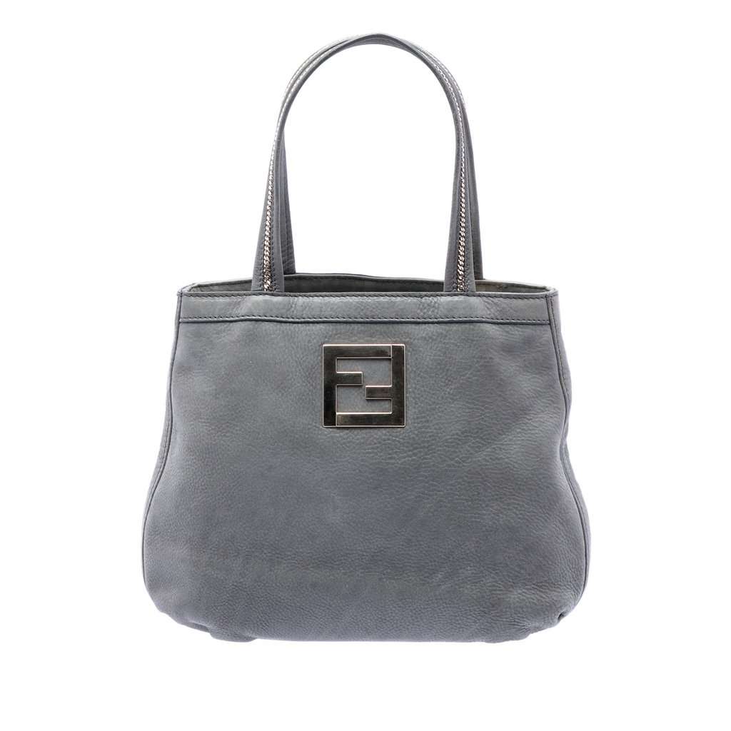 Fendi Nubuck FF Chains Tote Grey Leather Very good condition - Front View