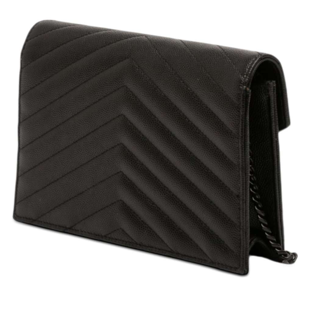 Saint Laurent Grain De Poudre Cassandre Monochrome Envelope Chain Wallet Black Leather Very good - Back View