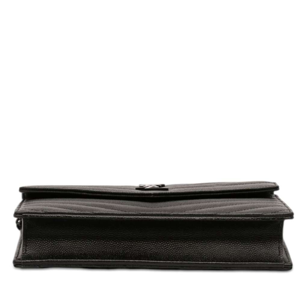 Saint Laurent Grain De Poudre Cassandre Monochrome Envelope Chain Wallet Black Leather Very good - Inside View