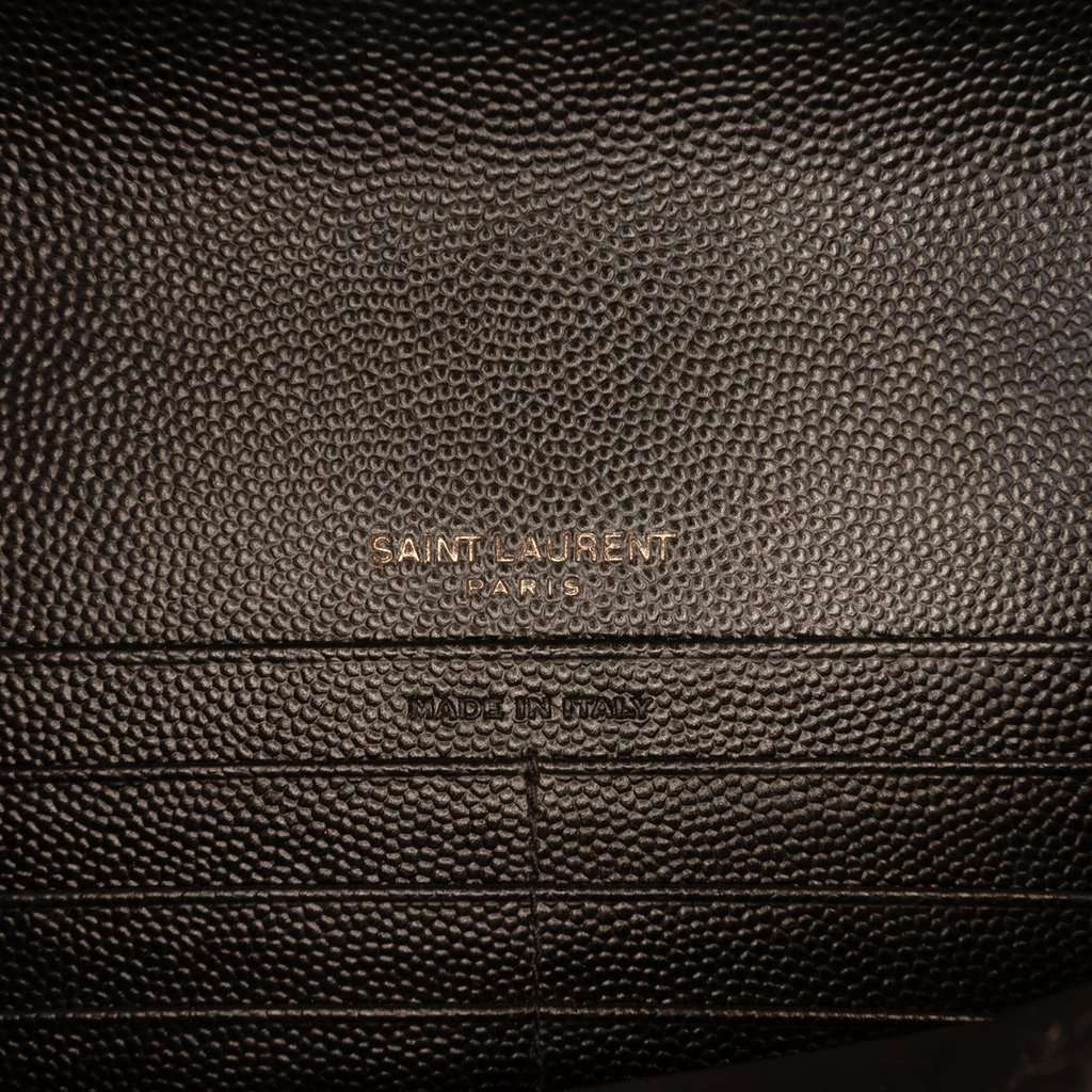 Saint Laurent Grain De Poudre Cassandre Monochrome Envelope Chain Wallet Black Leather Very good - Box View