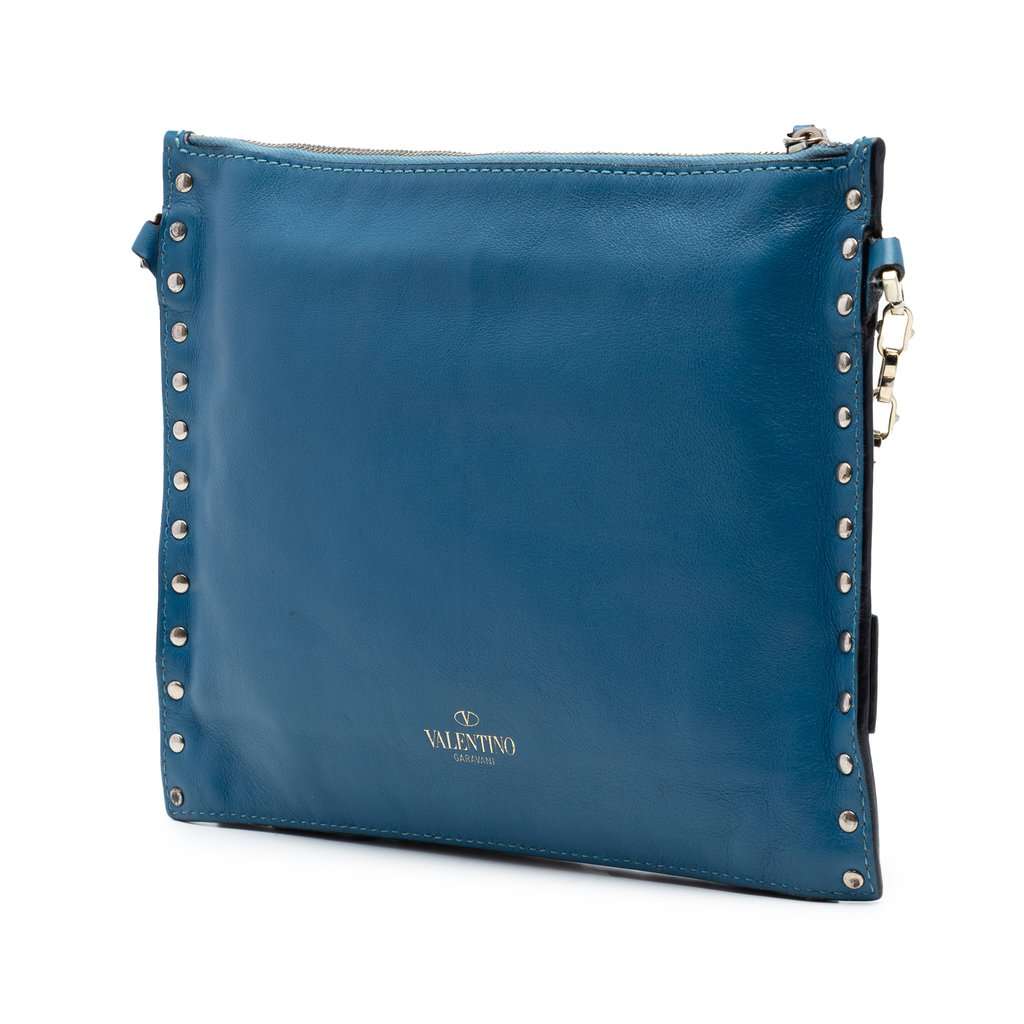 Valentino Leather Rockstud Triple Zip Crossbody Blue Leather Very good - Back View