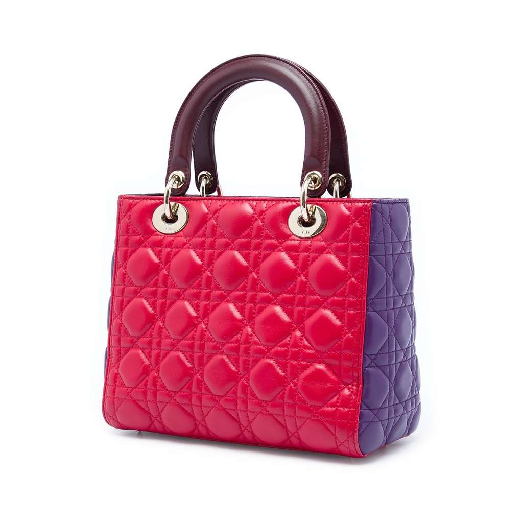 Dior Medium Tricolor Lambskin Cannage Lady Dior Red Leather Very good - Back View