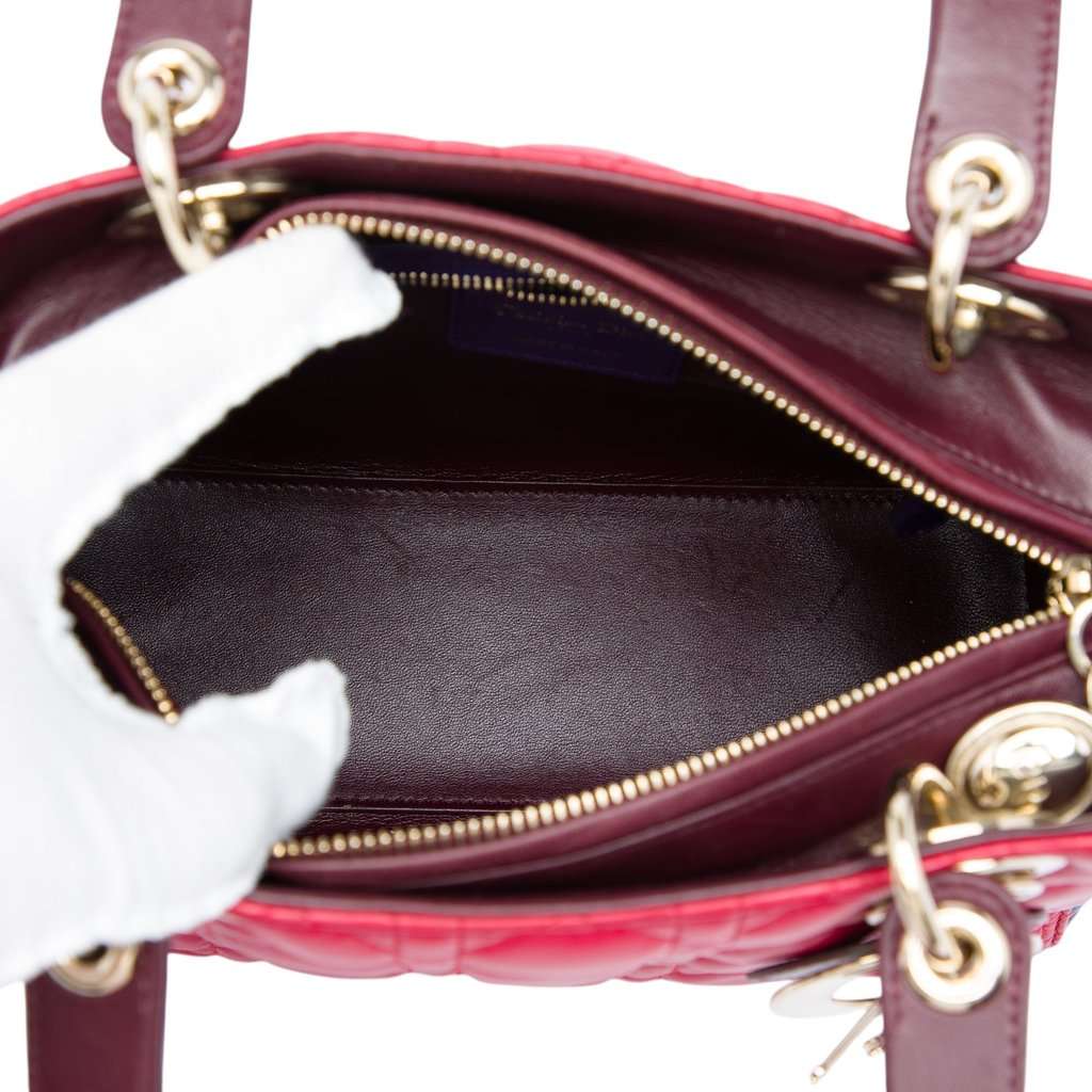 Dior Medium Tricolor Lambskin Cannage Lady Dior Red Leather Very good - Model View