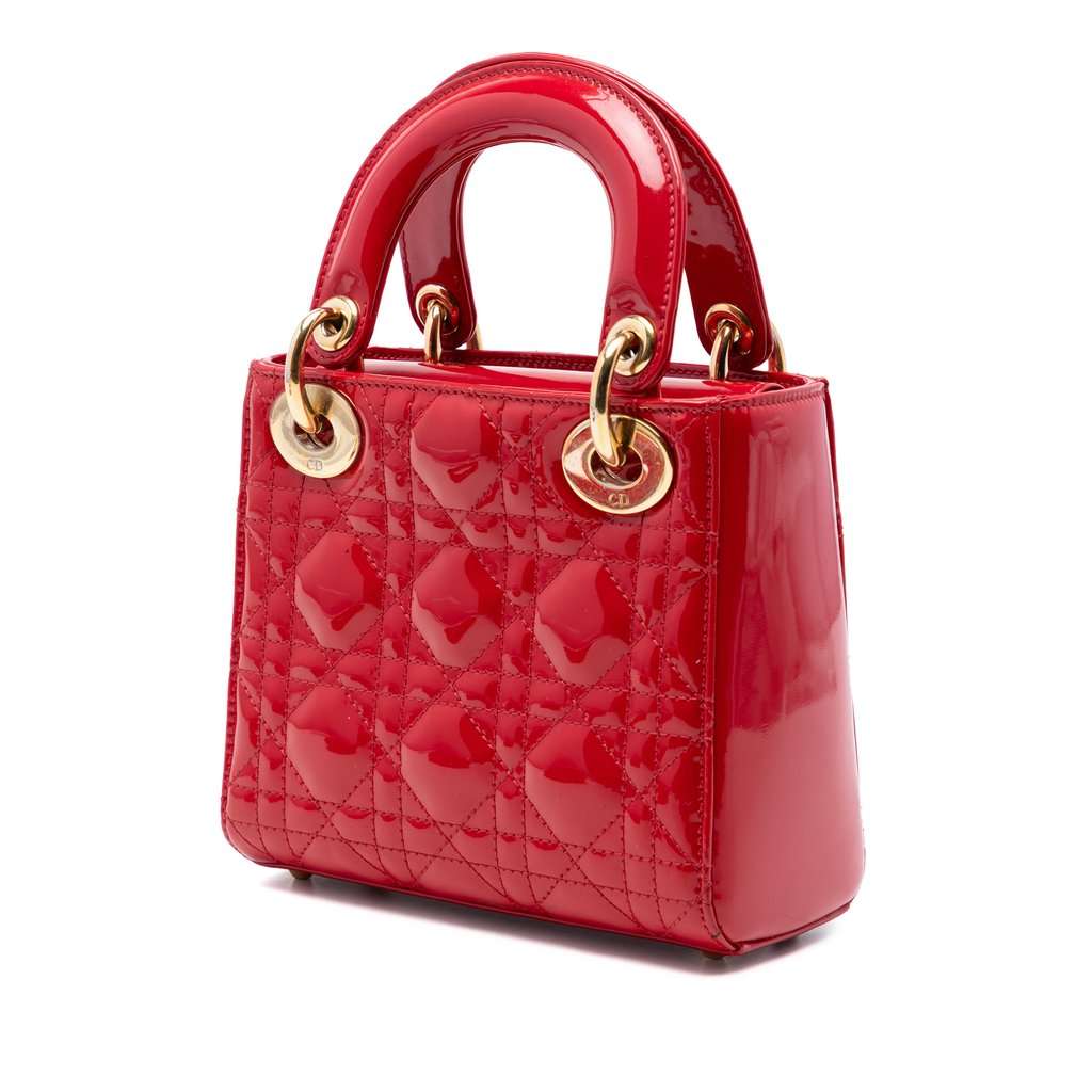Dior Mini Patent Cannage Lady Dior Red Leather Very good - Back View