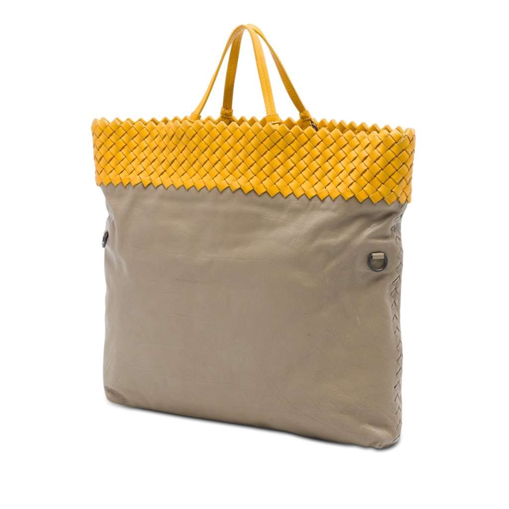 Bottega Veneta Intrecciato Trimmed Bicolor Nappa Satchel Beige Leather Very good - Back View