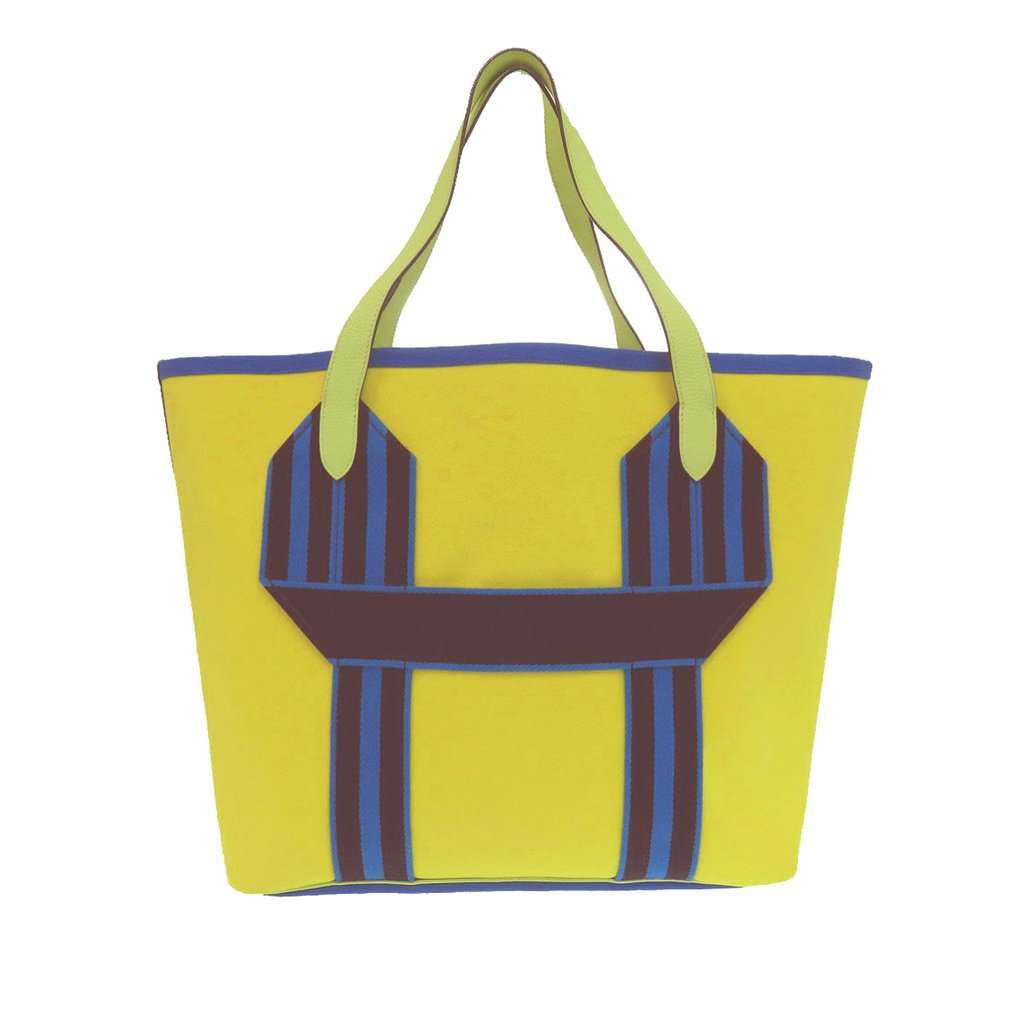 Hermès Toile and Clemence Pursangle Tote Yellow Very good condition - Back View