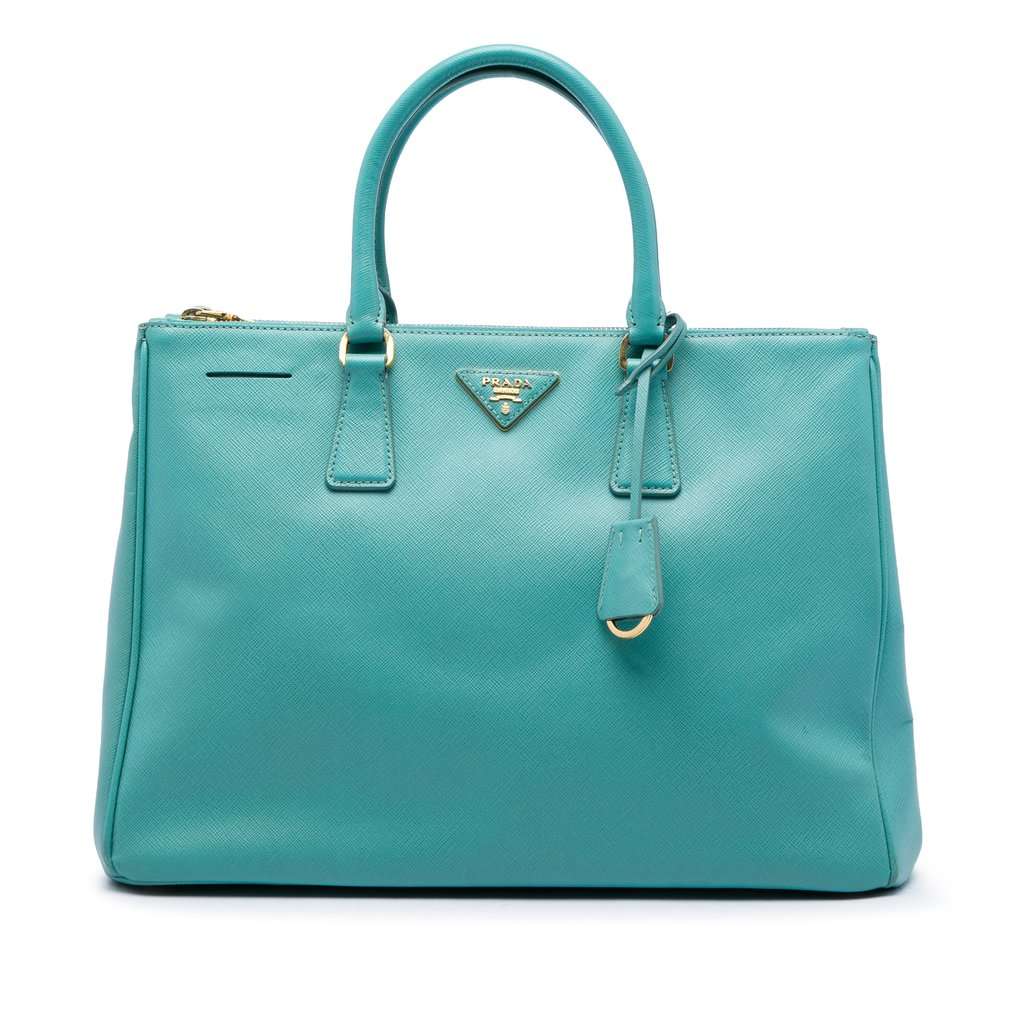 Prada Large Saffiano Lux Galleria Double Zip Tote Blue Leather Very good - Front View