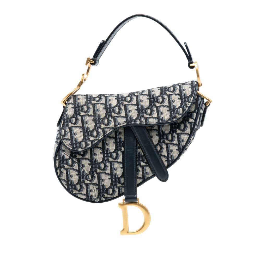 Dior Mini Oblique Canvas Saddle Bag Blue Very good condition - Front View