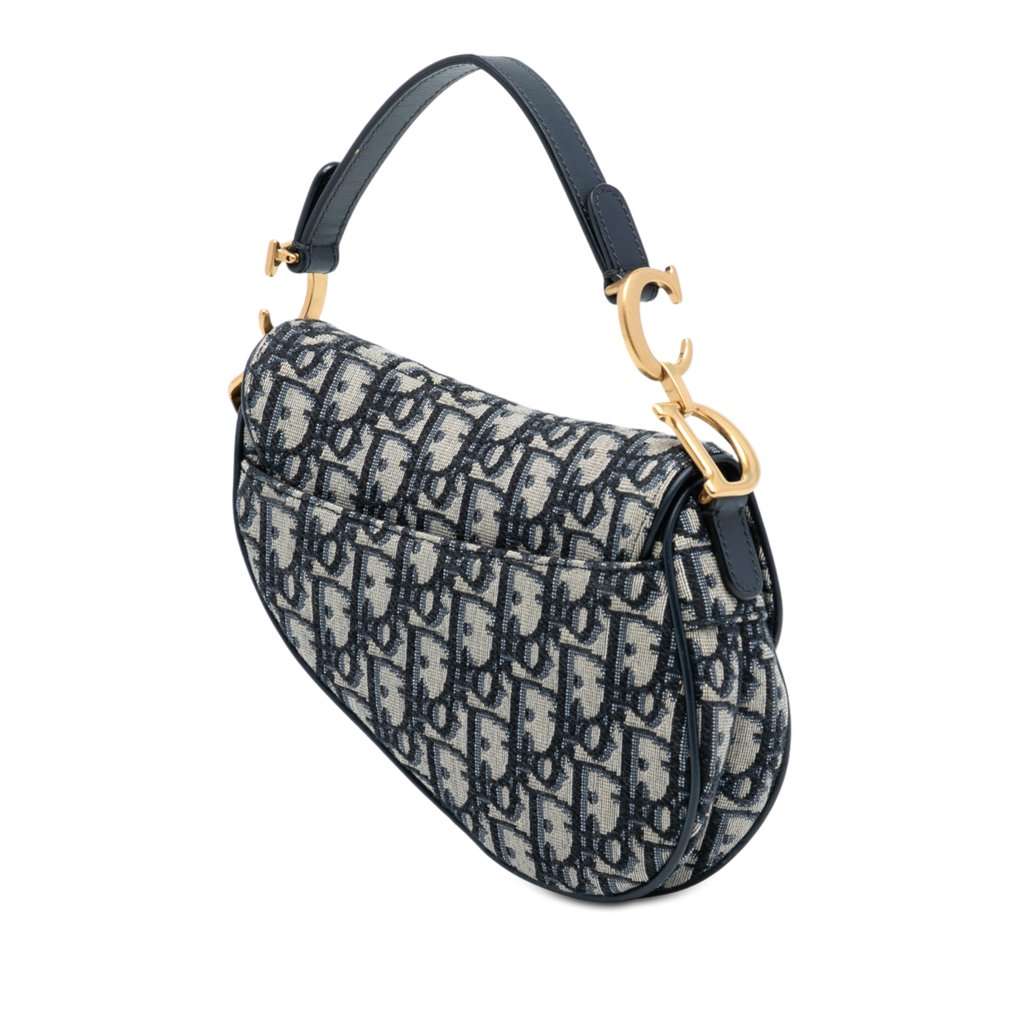 Dior Mini Oblique Canvas Saddle Bag Blue Very good condition - Back View