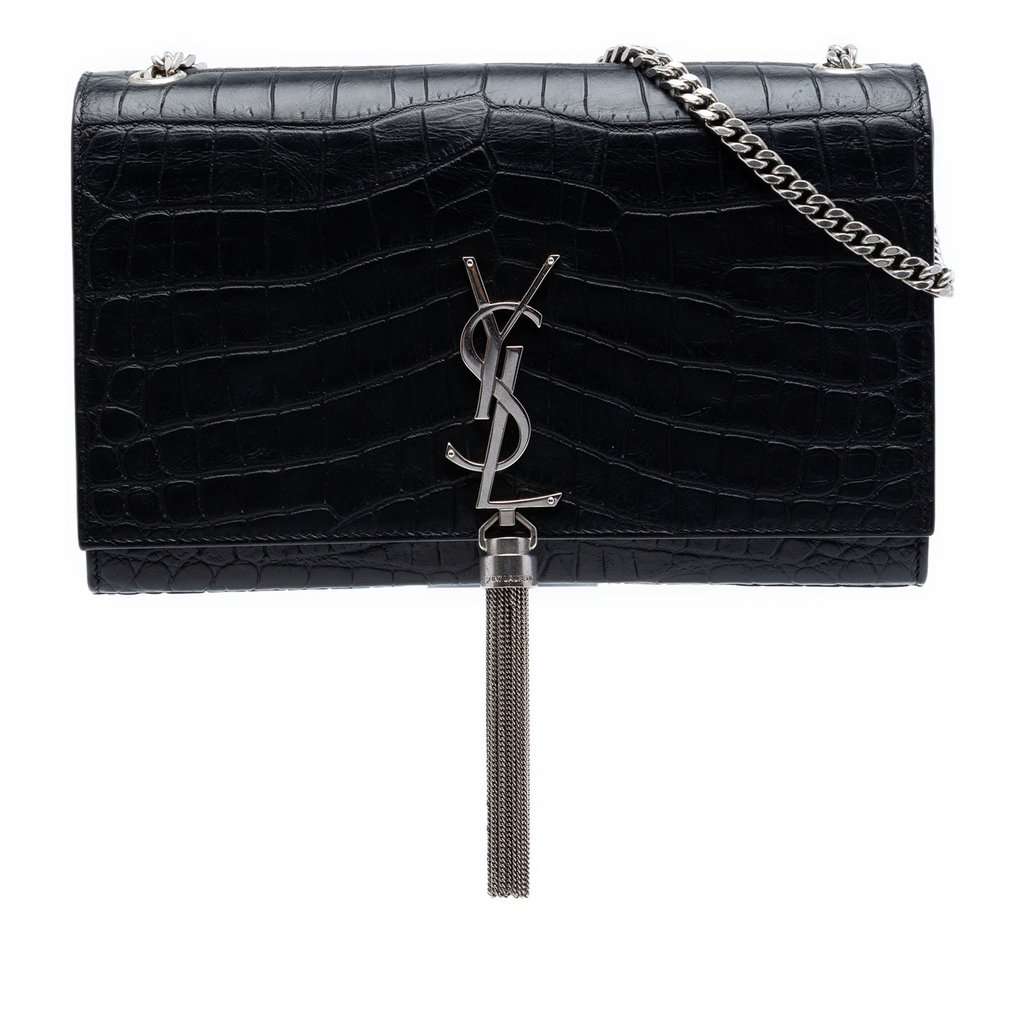 Saint Laurent Medium Croc Embossed Leather Kate Tassel Crossbody Black Leather Very good condition - Front View
