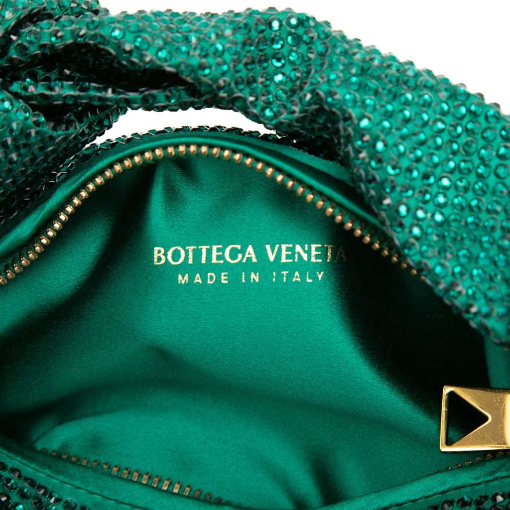 Bottega Veneta Mini Crystal Embellished Satin Jodie Green Very good condition - Box View
