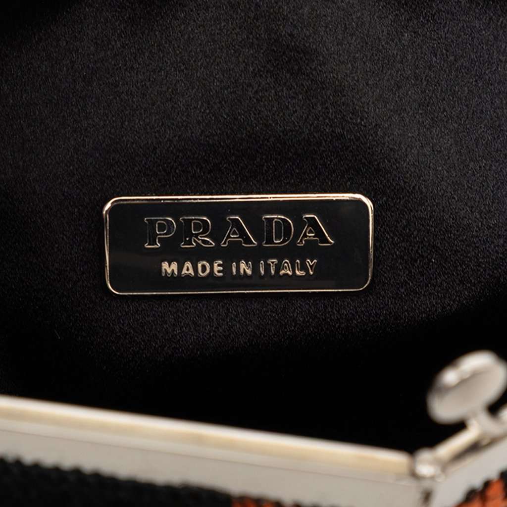 Prada Jacquard Kisslock Clutch with Chain Black Very good condition - Box View