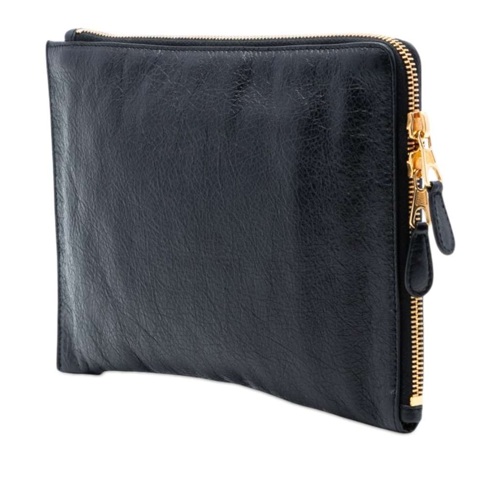Balenciaga Lambskin Motocross Giant 12 Zip Around Flat Clutch Black Leather Very good condition - Back View