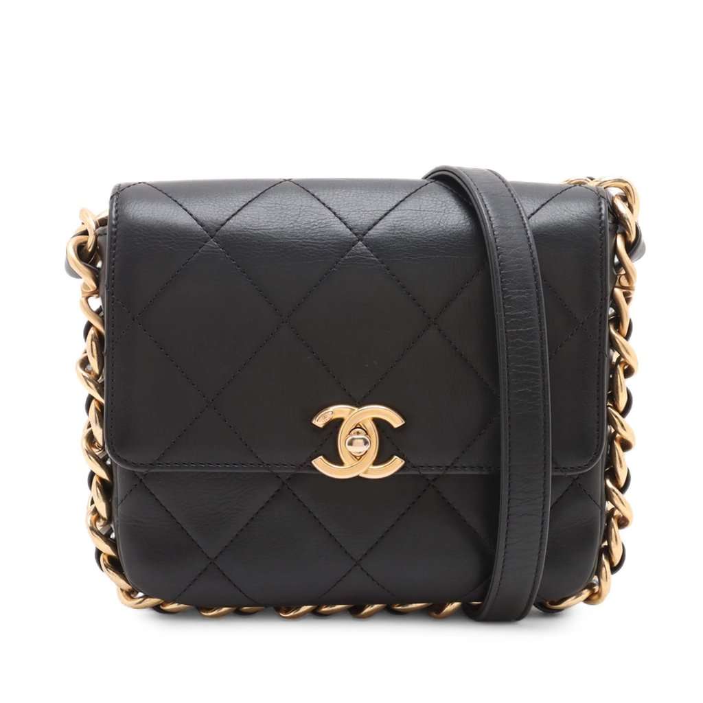 Chanel Small Quilted Calfskin Framing Chain Flap Black Leather Very good condition - Front View