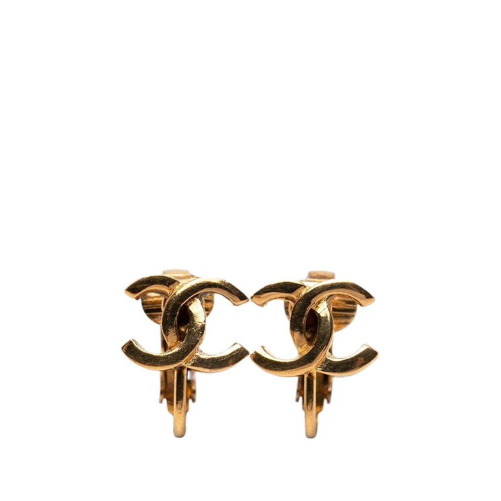 Chanel CC Gold Plated Clip On Earrings Gold Metal Very good condition - Front View