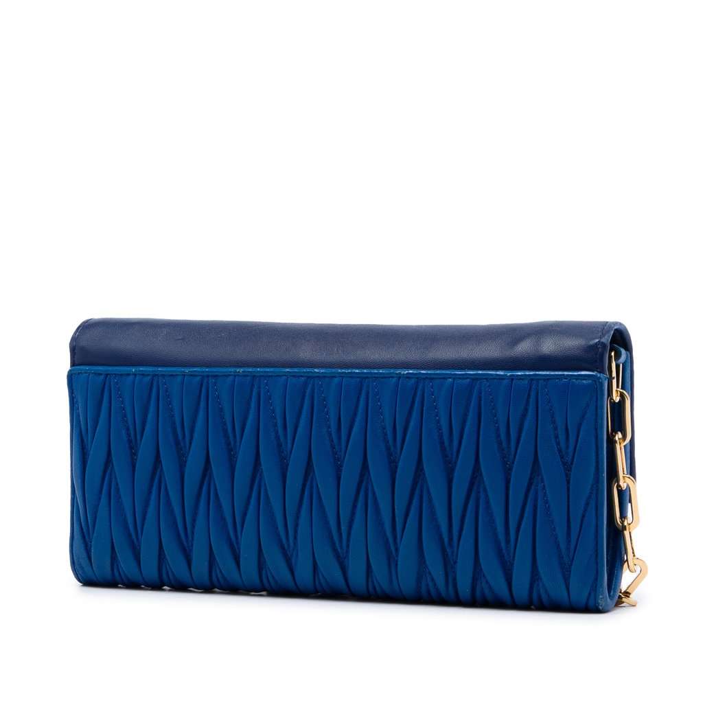 Miu Miu Matelasse Nappa Wallet on Chain Blue Leather Very good - Back View