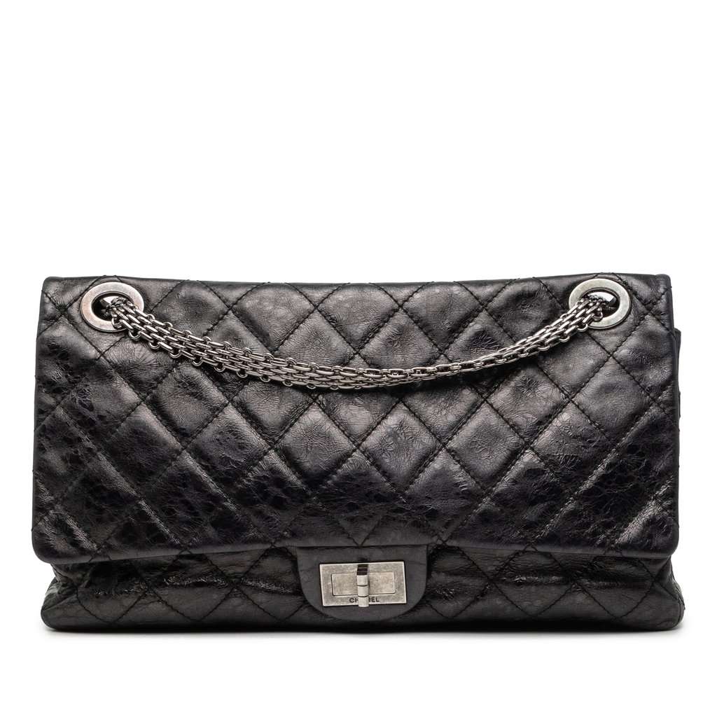 Chanel Quilted Aged Calfskin Reissue 2.55 Double Flap 228 Black Leather Very good condition - Front View