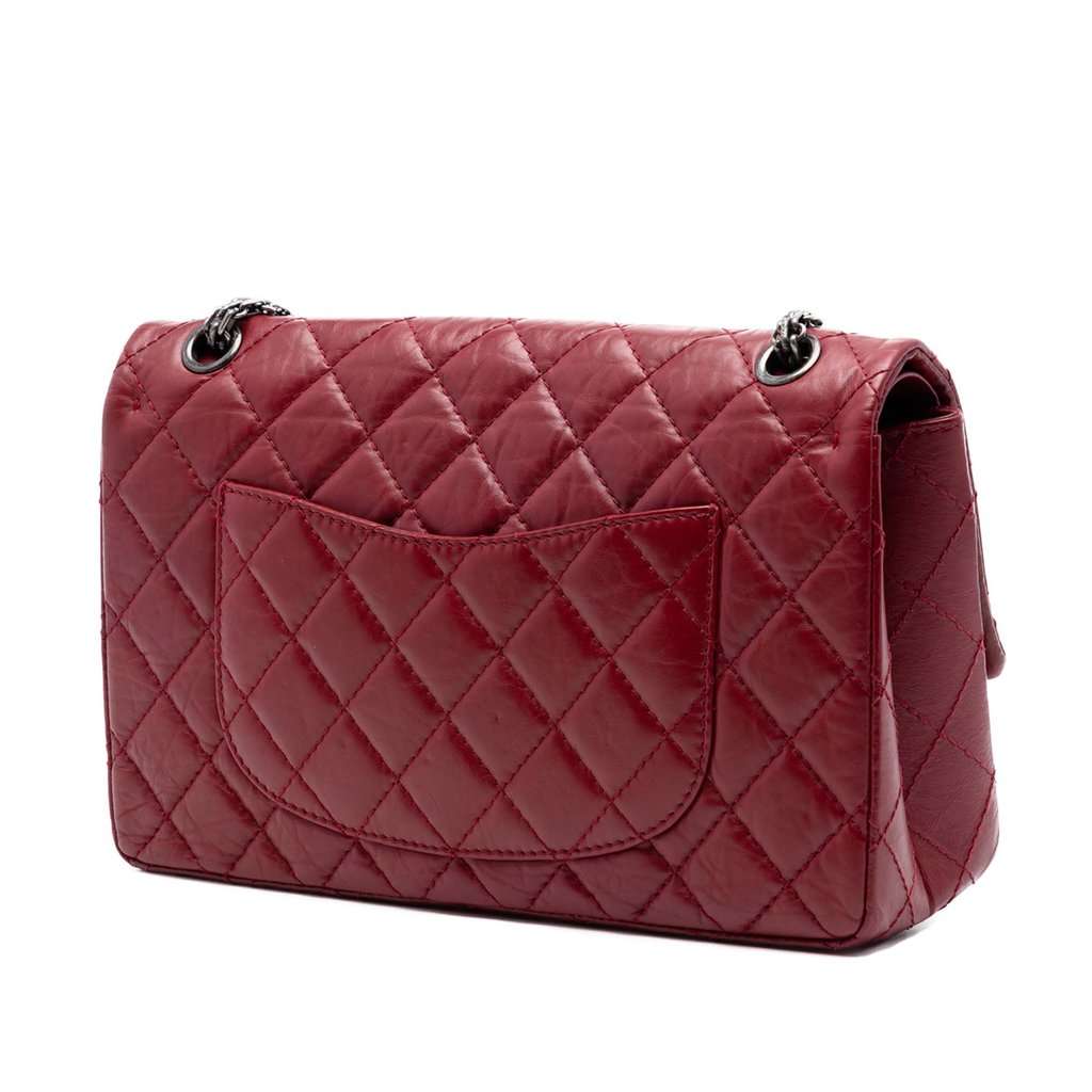 Chanel Quilted Aged Calfskin Reissue 2.55 Double Flap 226 Red Leather Very good condition - Back View