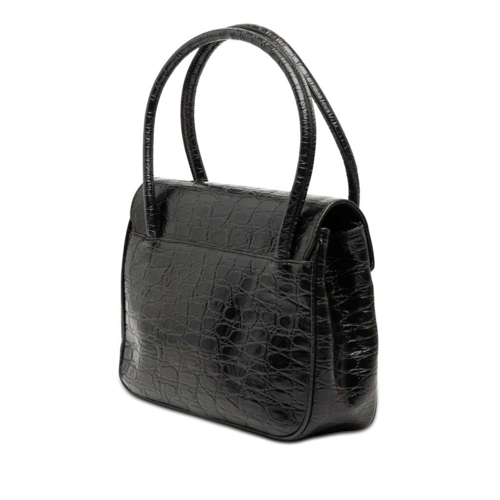 Salvatore Ferragamo Croc Embossed Vara Bow Top Handle Bag Black Leather Very good condition - Back View