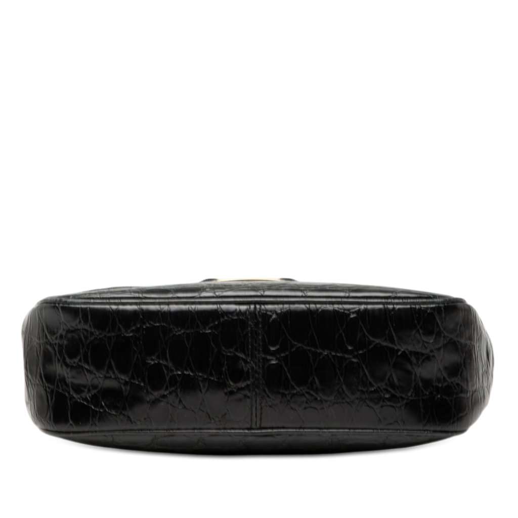 Salvatore Ferragamo Croc Embossed Vara Bow Top Handle Bag Black Leather Very good condition - Inside View
