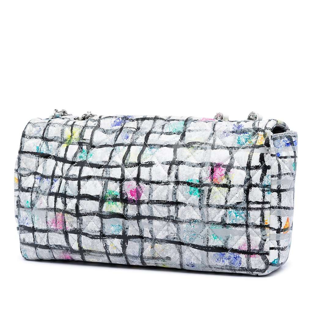 Chanel Medium Calfskin Hand Painted Graffiti Flap White Leather Very good condition - Back View
